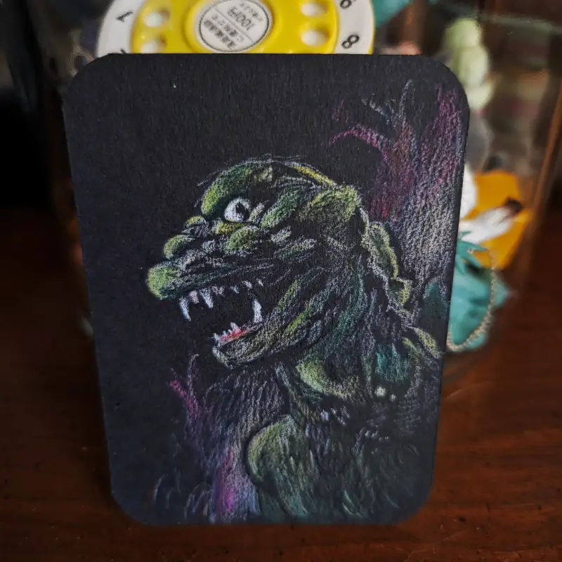 GODZILLA on black aceo art card