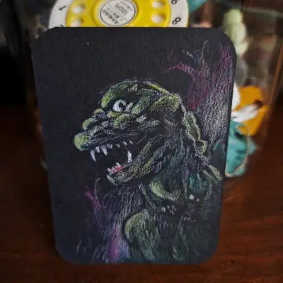 GODZILLA on black aceo art card thumbnail 1