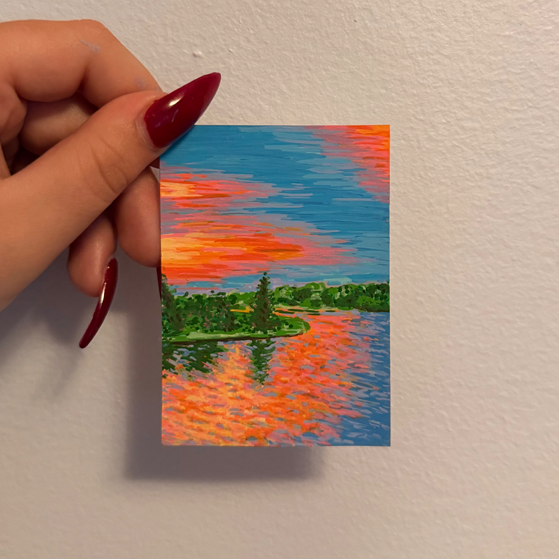 sunset lake ⛵️ aceo art card