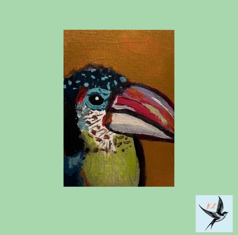 ACEO Original Mixed Media Curl Crested Aracari 2.5x3.5 On Paper aceo art card