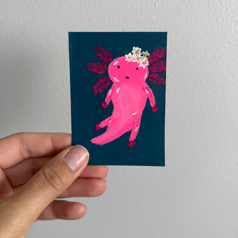 Original Floral Axolotl ACEO | Petals & Gills #3/3 aceo art card
