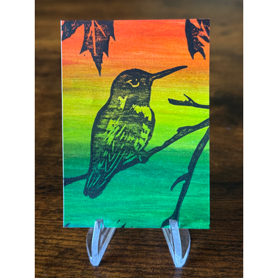 Hummingbird Breeze - Hand-Carved Block Print aceo art card thumbnail 3