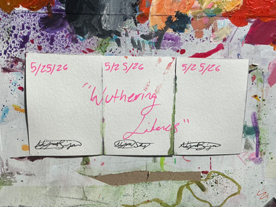 “WUTHERING LILACS” Flower Bundle, Landscape of falling Lilacs. Colorful. aceo art card thumbnail 2