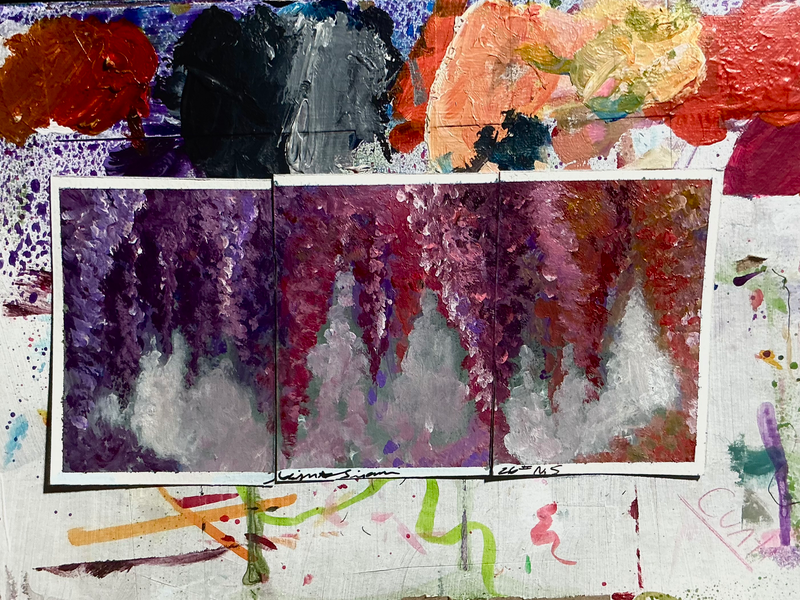 “WUTHERING LILACS” Flower Bundle, Landscape of falling Lilacs. Colorful. aceo art card