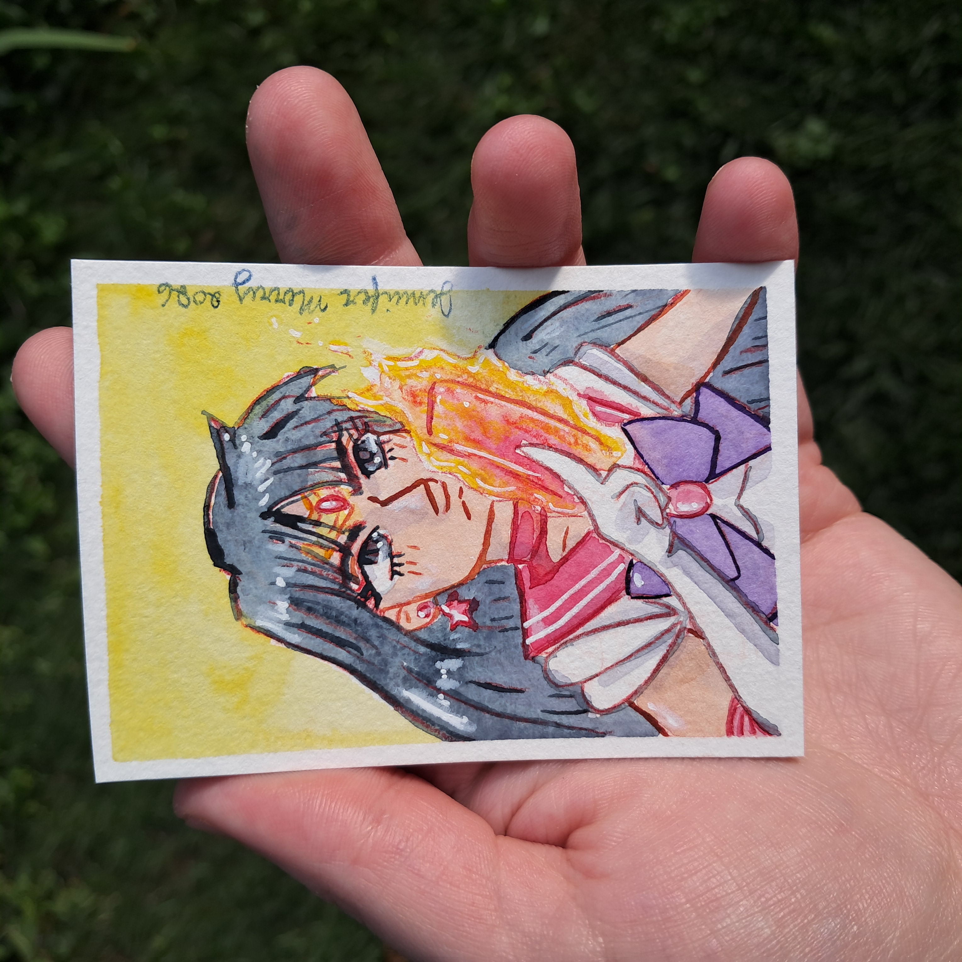 Sailor Moon Series Mars Watercolor Painting aceo art card thumbnail 1