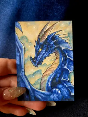 Sapphire Sentinel - Original Dragon ACEO - The Ancient Bloodline Series aceo art card thumbnail 3