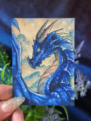 Sapphire Sentinel - Original Dragon ACEO - The Ancient Bloodline Series aceo art card thumbnail 2