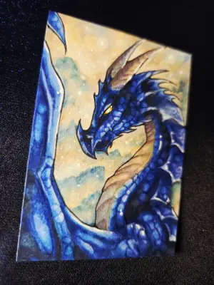 Sapphire Sentinel - Original Dragon ACEO - The Ancient Bloodline Series aceo art card thumbnail 1
