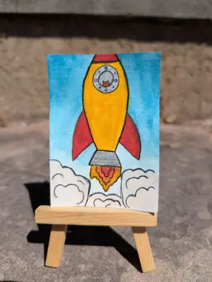 "Spaceship 2" - Watercolor & Gouache Cat Looking out Spaceship Window During Take Off aceo art card thumbnail 1