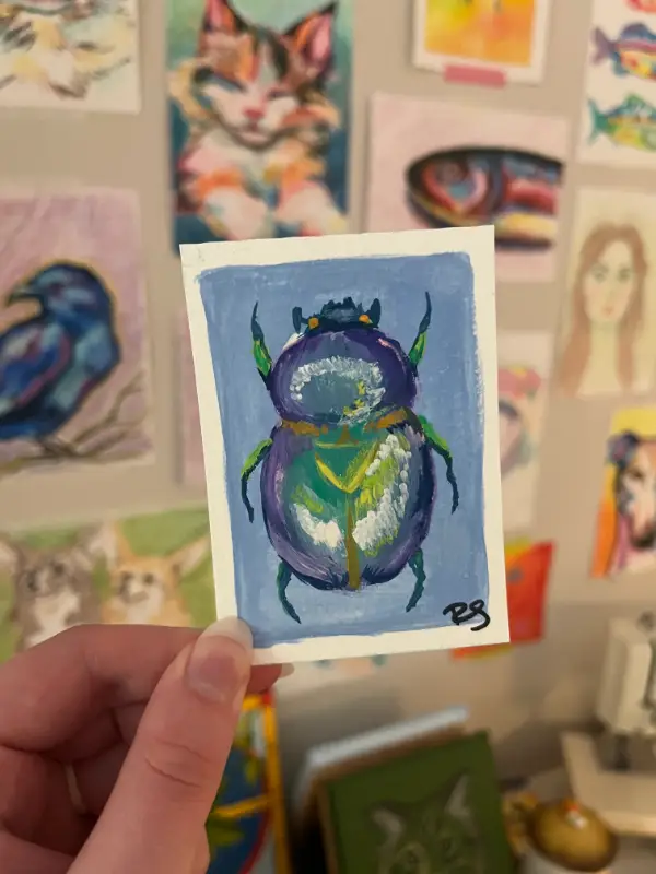 Iridescent Beetle aceo art card