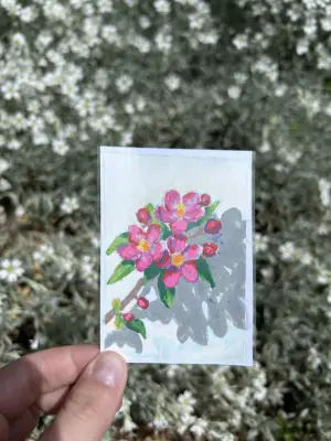 Pink Flowers aceo art card thumbnail 2