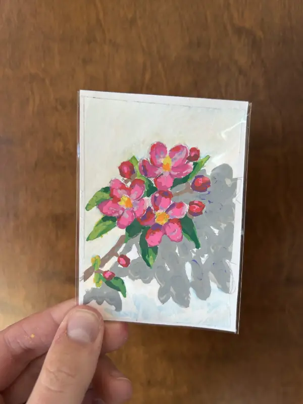 Pink Flowers aceo art card