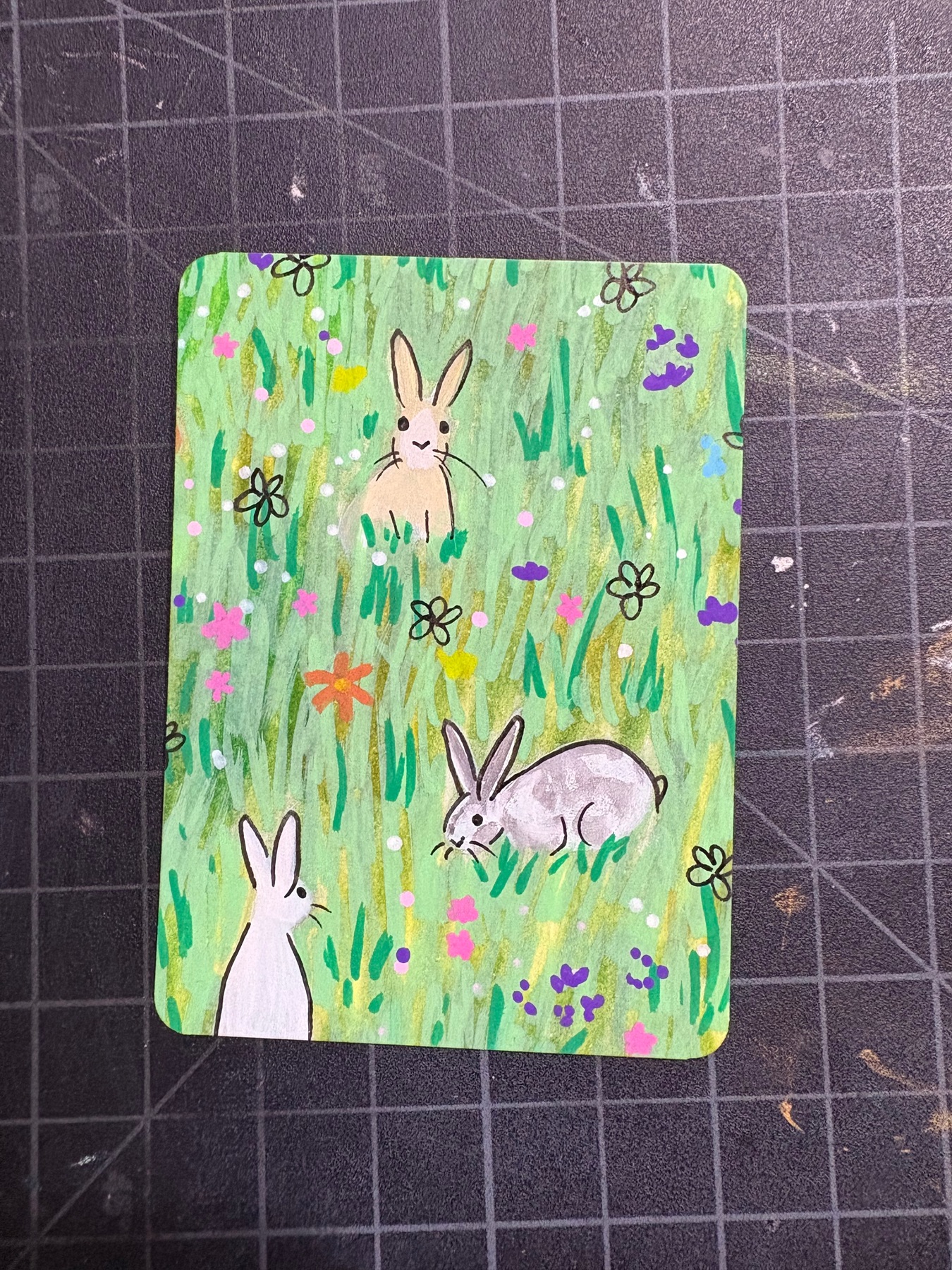 Bunnies Five aceo art card