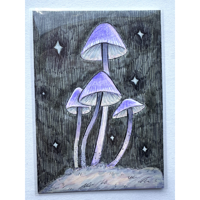 Purple Mushrooms aceo art card thumbnail 2
