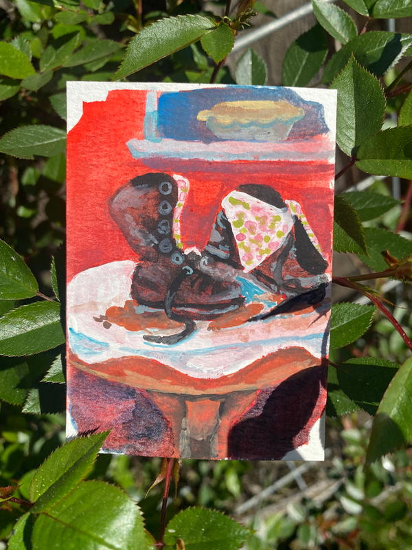 Boots and Elbows Up aceo art card