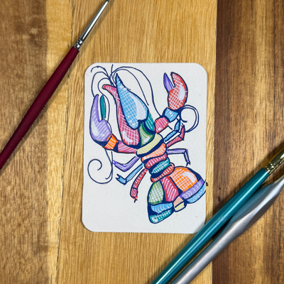 ACEO Original, Crawfish, Seafood, Louisiana, Acrylic, Abstract, By Lark Watercolor and Art aceo art card thumbnail 3