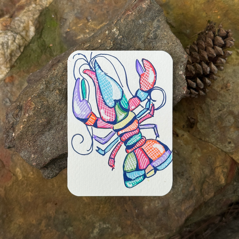 ACEO Original, Crawfish, Seafood, Louisiana, Acrylic, Abstract, By Lark Watercolor and Art aceo art card