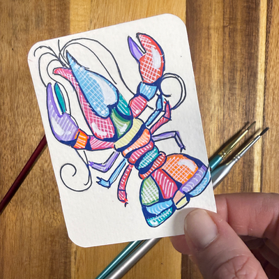 ACEO Original, Crawfish, Seafood, Louisiana, Acrylic, Abstract, By Lark Watercolor and Art aceo art card thumbnail 4