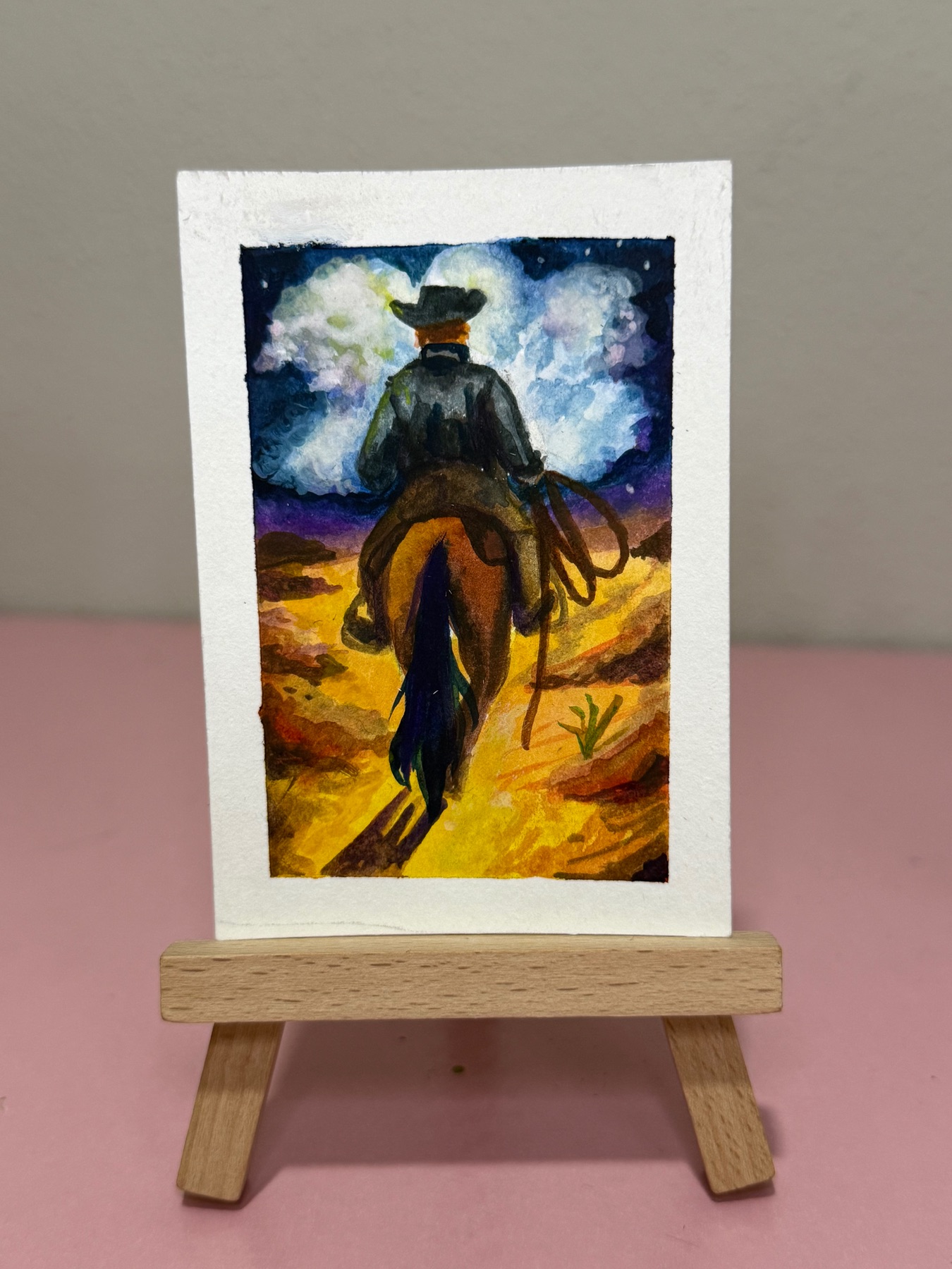 Cowbow in the desert aceo art card