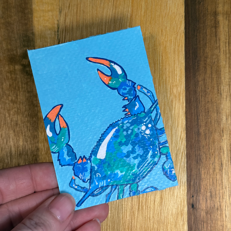 ACEO Original, Crab, Seafood, Louisiana, Acrylic, Abstract, By Lark Watercolor and Art aceo art card