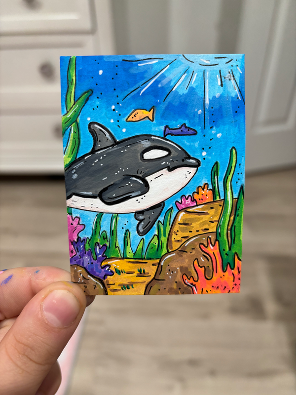 Killer Whale Ocean Illustration aceo art card