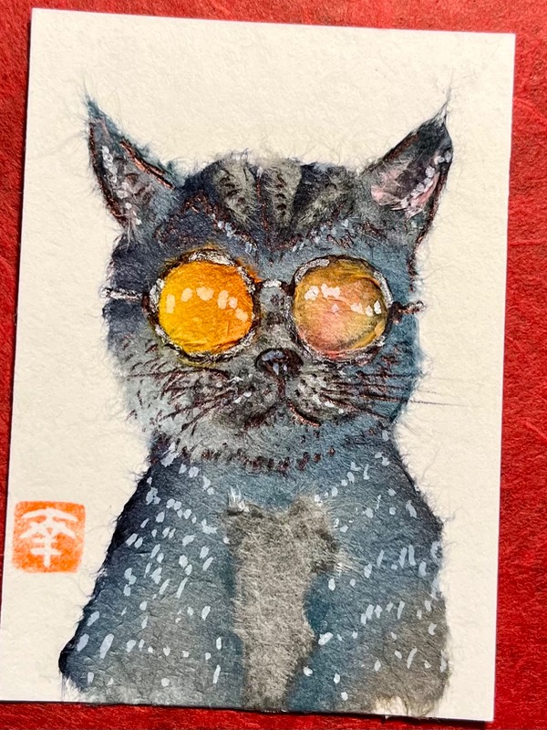 Japanese Washi art - Cool dude aceo art card