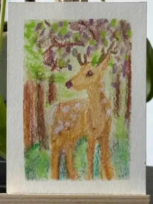 Deer in forest - Young Buck aceo art card thumbnail 3