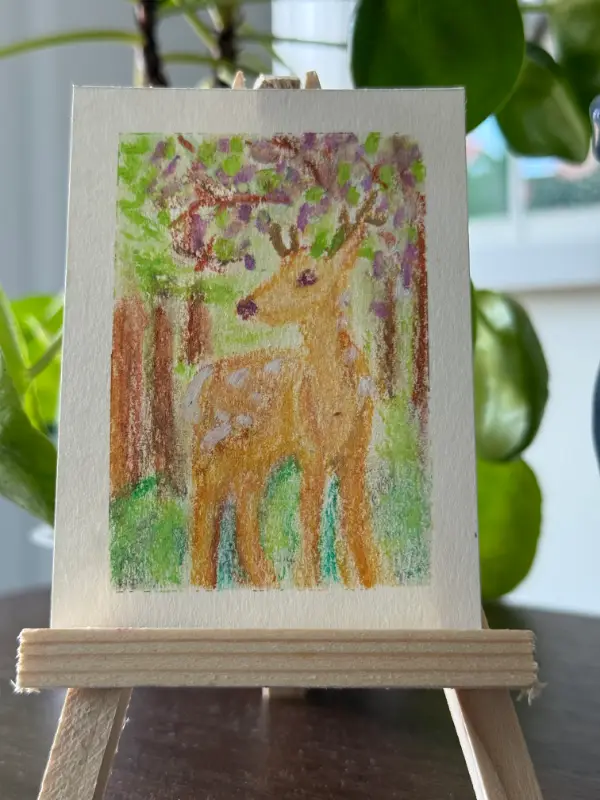Deer in forest - Young Buck aceo art card