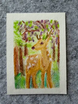 Deer in forest - Young Buck aceo art card thumbnail 2