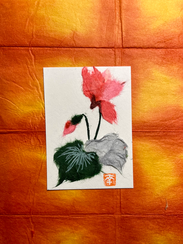 Japanese Washi art - Cyclamen aceo art card
