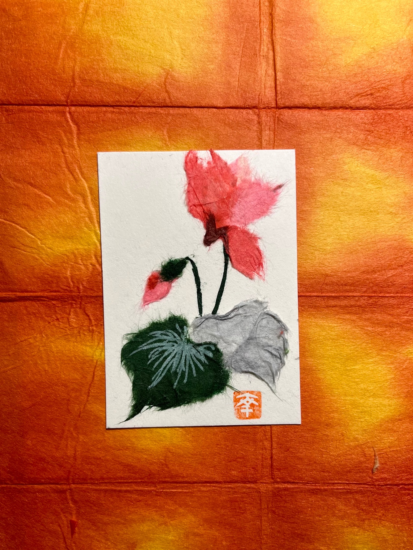 Japanese Washi art - Cyclamen aceo art card