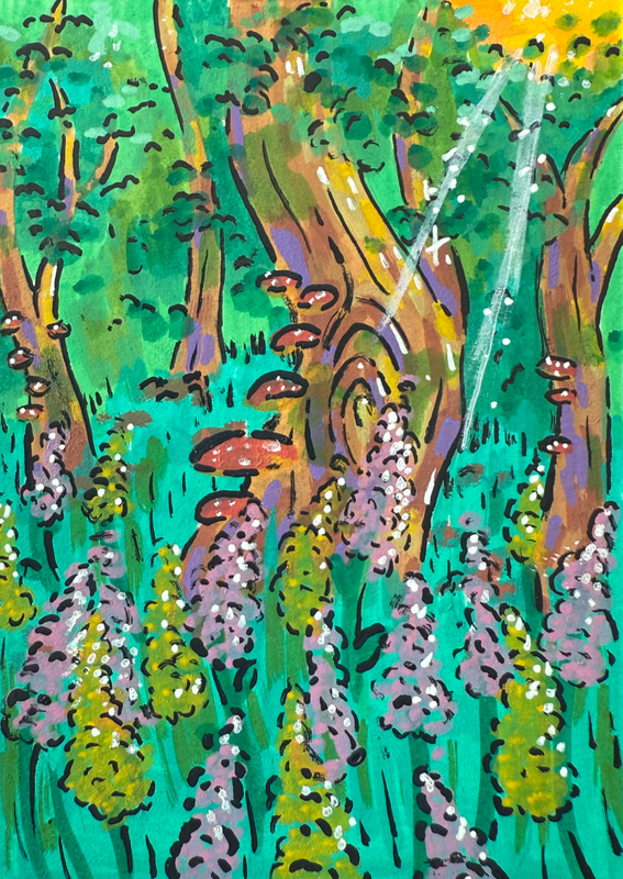 Magical Forest Trees aceo art card
