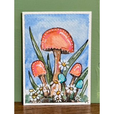 Mushrooms 2 aceo art card thumbnail 1