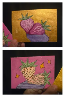 Strawberry 2 pack - acrylic markers, alcohol marker, watercolor and ink aceo art card thumbnail 2