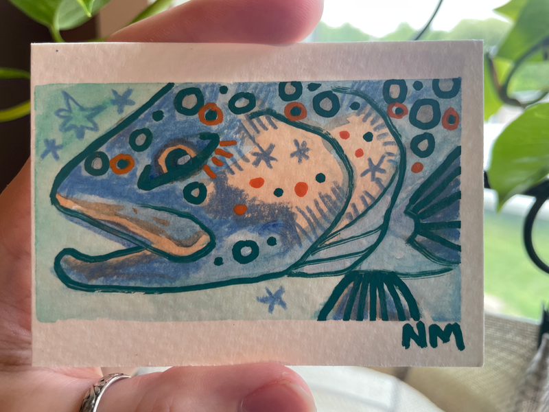 Rainbow Trout Series - “Blue & Peach” original artwork aceo art card