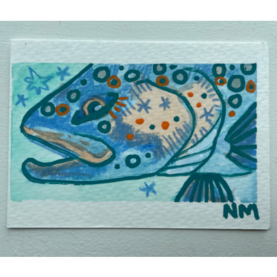 Rainbow Trout Series - “Blue & Peach” original artwork aceo art card thumbnail 2