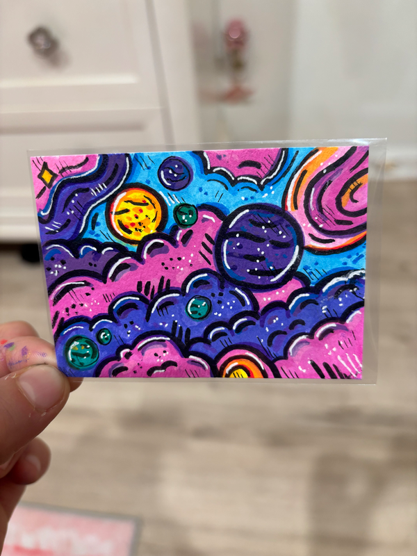 Rainbow Universe | Space Illustration aceo art card