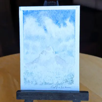 Mountain and Clouds ACEO Original Watercolor aceo art card thumbnail 1