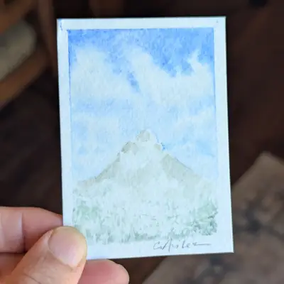 Mountain and Clouds ACEO Original Watercolor aceo art card thumbnail 3