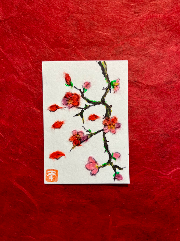 Plum tree- Japanese Washi art aceo art card