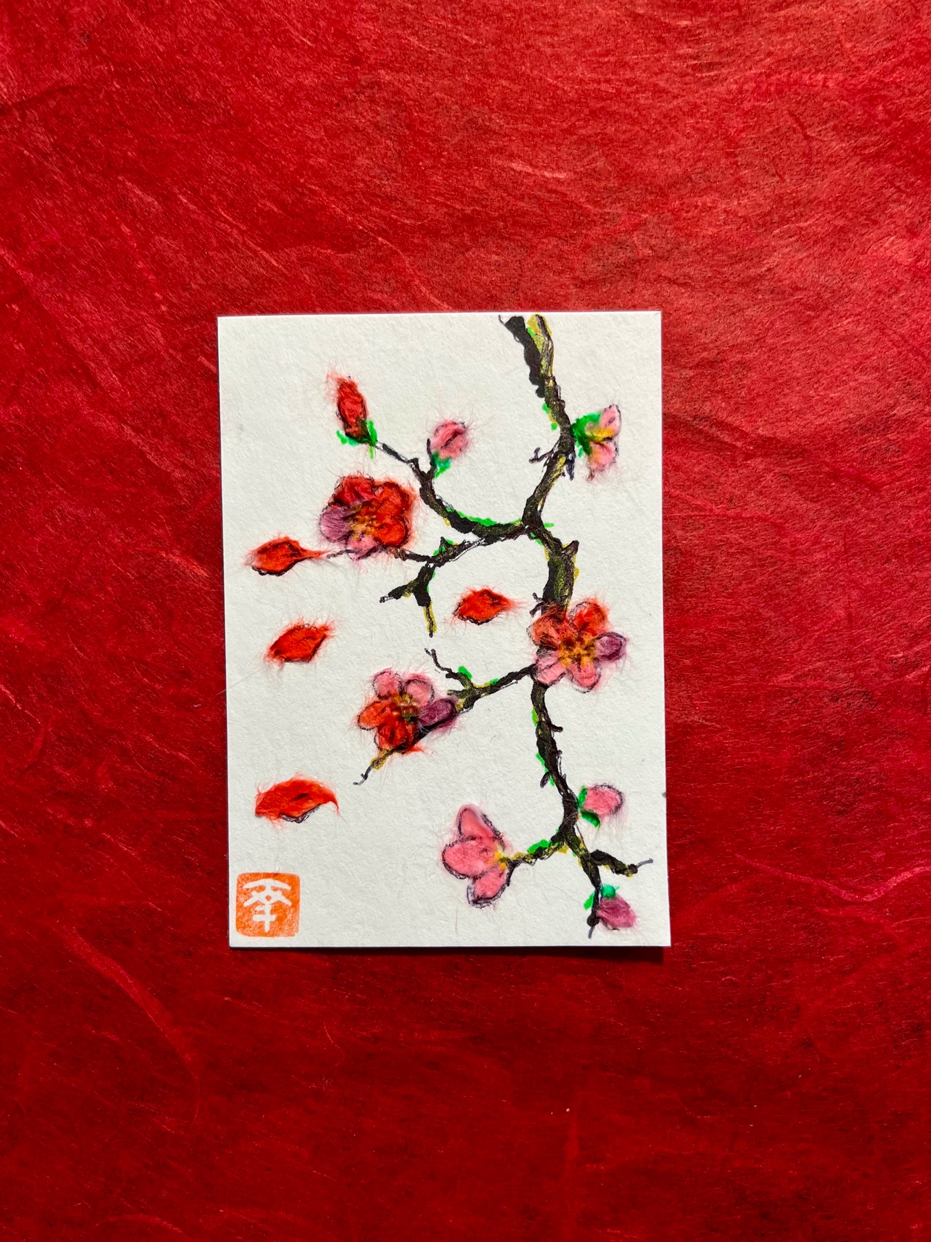 Plum tree- Japanese Washi art aceo art card