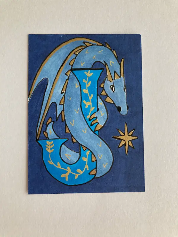 Dragon Illuminated Letter J aceo art card