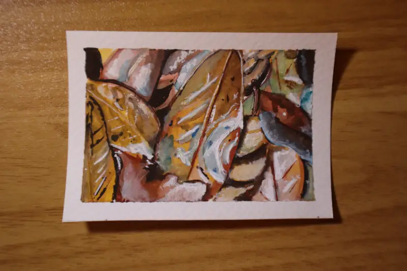 "Rainy Leaves" original gouache painting aceo art card