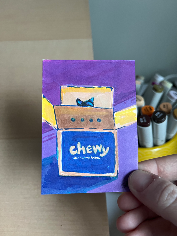 A Favorite Box (Little Black Cat Series) aceo art card