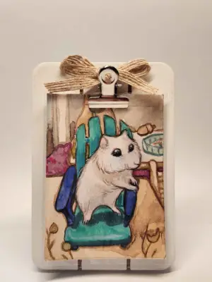 Original ACEO - Pudding in chair - 2.5" x 3.5" Watercolor aceo art card thumbnail 1
