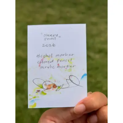 Sleepy Rainbow Snail aceo art card thumbnail 2