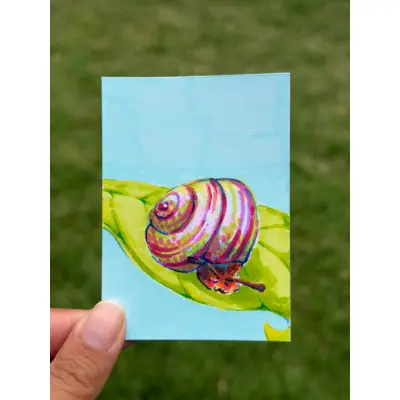 Sleepy Rainbow Snail aceo art card thumbnail 1