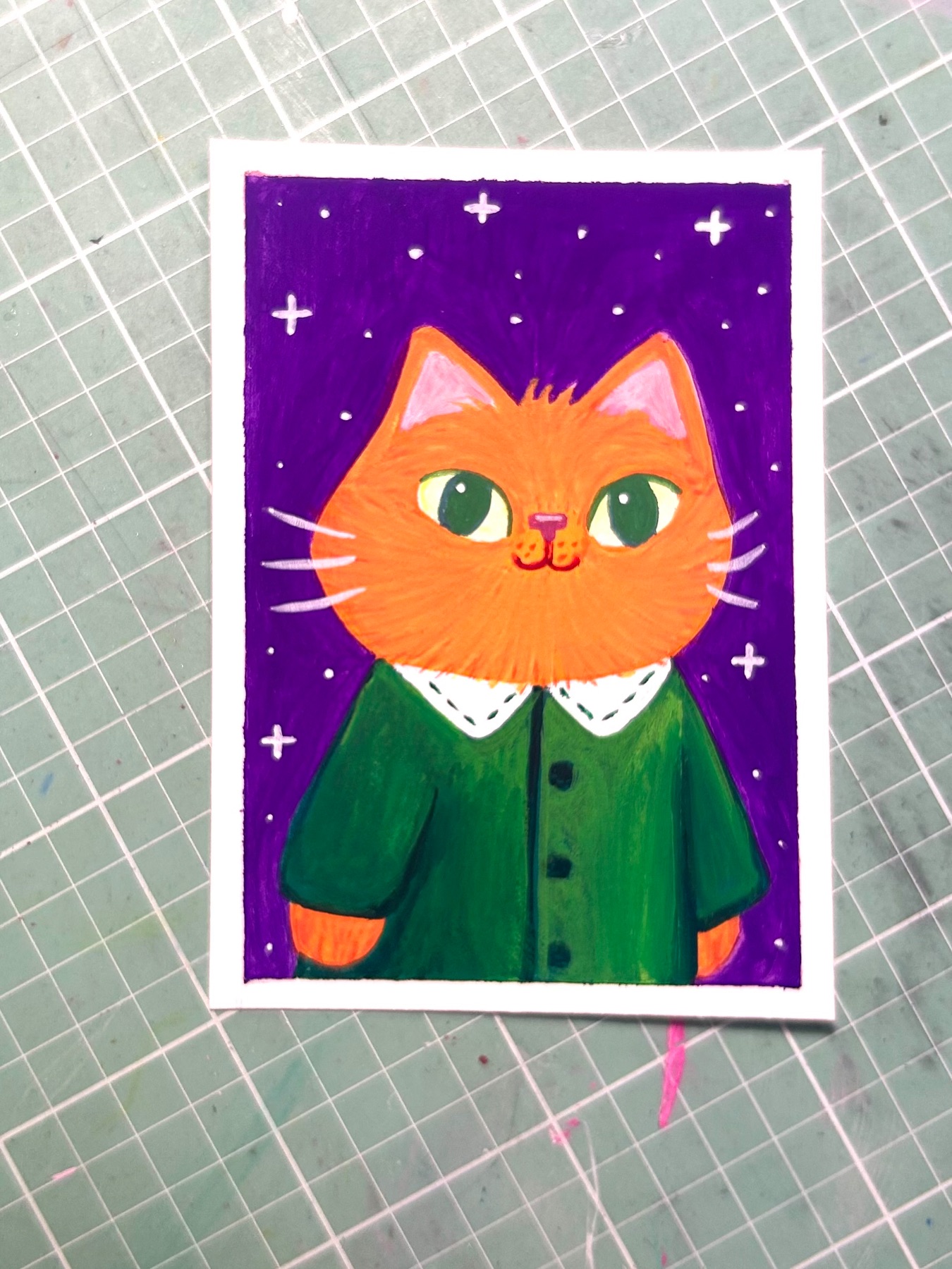 Kitty in coat aceo art card