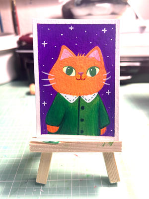 Kitty in coat aceo art card thumbnail 2