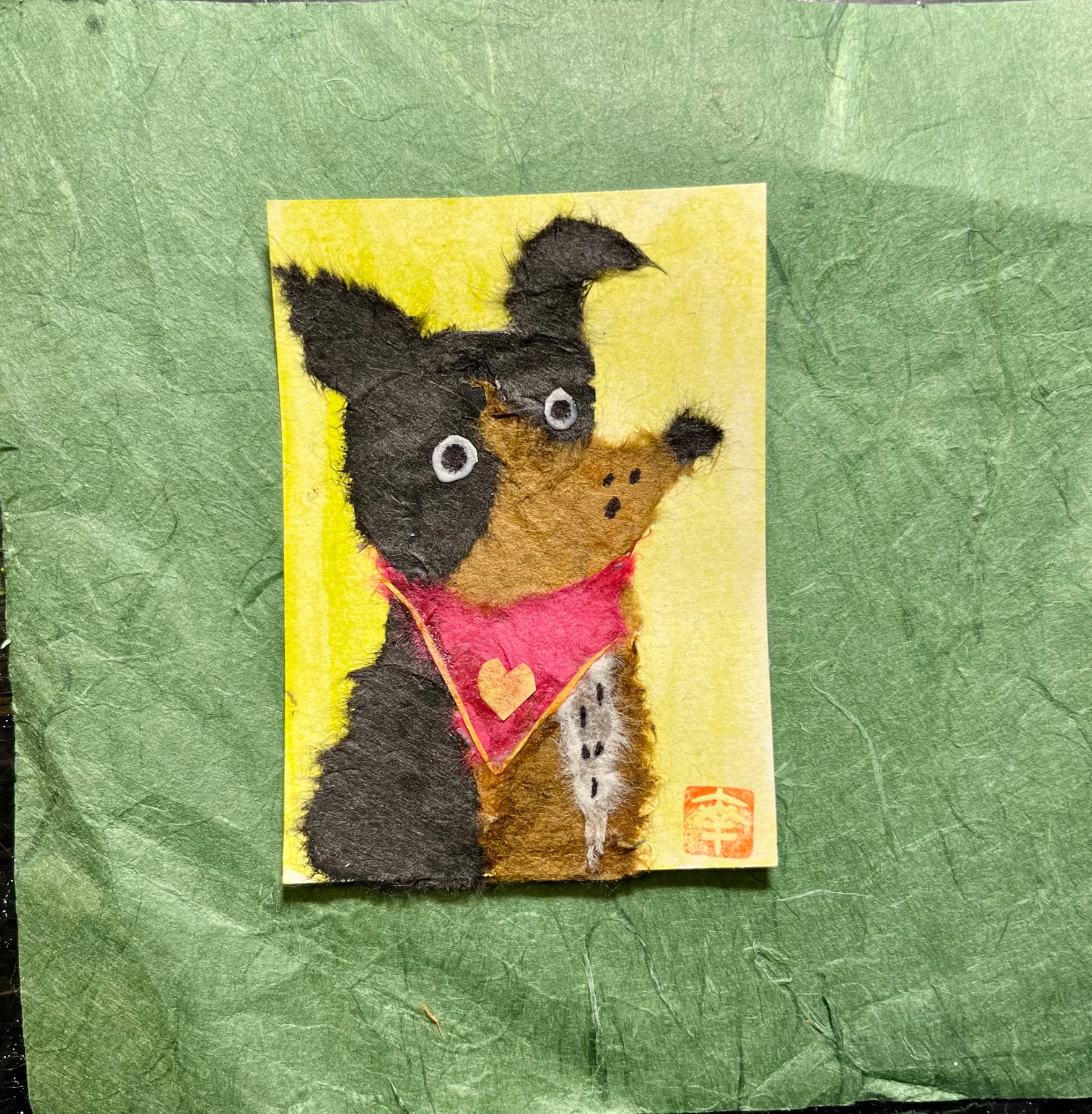 Pochi, the handsome dog - Washi art aceo art card